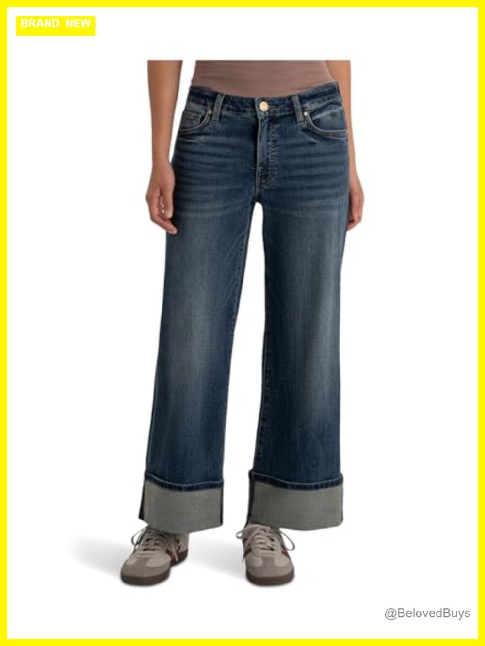 High Rise Fab Ab Wide Leg Roll Up Hem Stretch Jeans Relaxed Fit